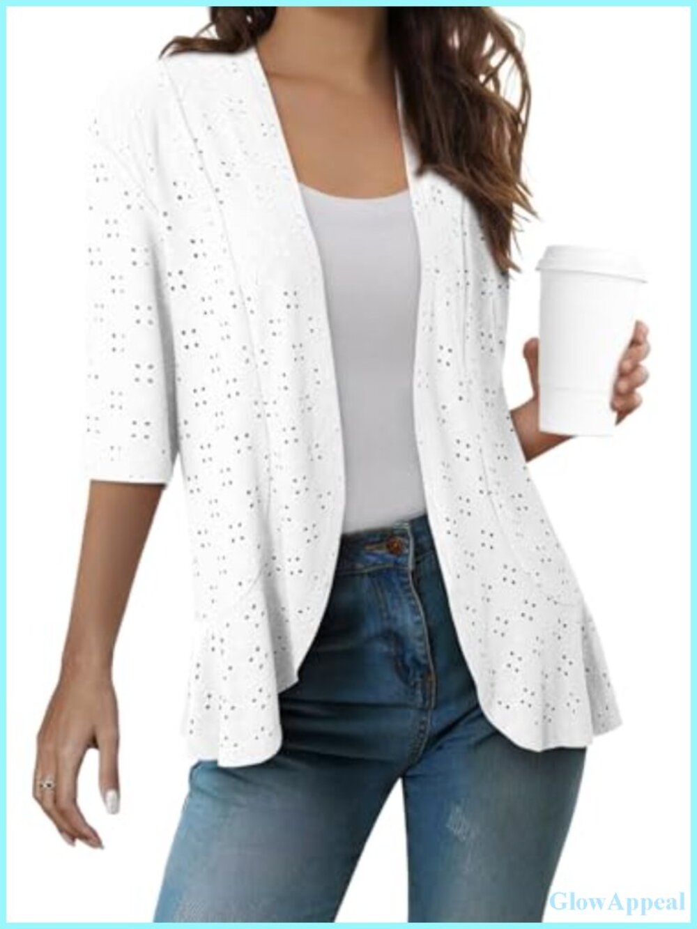 Lightweight Knit Kimono Cardigan Women Half Sleeve Ruffled Cover Up